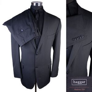HAGGAR 2-Pcs Suit Poly Blend 2 Button Suit Blazer Jacket Sz 46L Pants 36x28
